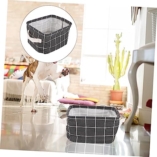 2pcs Linen Cloth Storage Basket with Dual Handles, Black — 사진 3
