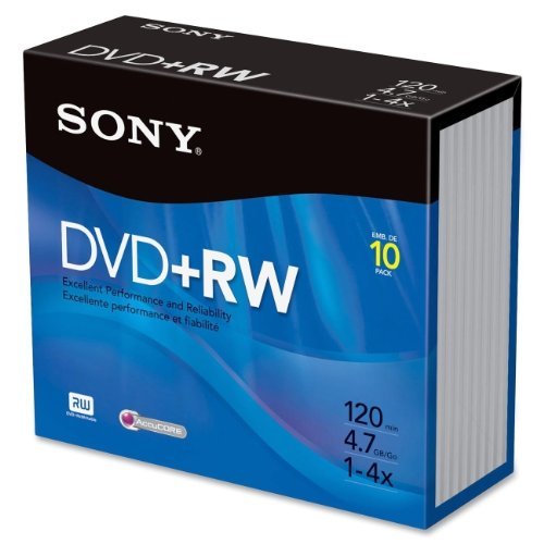 Wholesale CASE of 10 - Sony Branded DVD+RW Rewritable Disks-DVD+RW, 4.7GB, 4x Recording Speed, 10/PK, Branded Surface