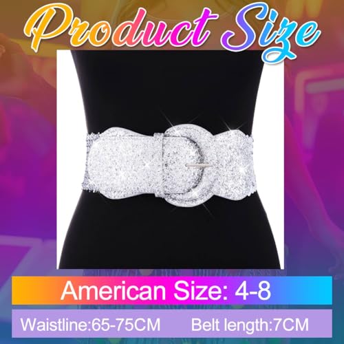 Nicute Sequin Waist Belt Wide Sparkly Dress Belts Elastic Waistband Cinch Accessory for Women4