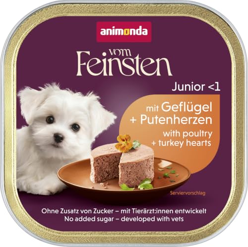 animonda vom Feinsten Hundefutter nass Geflügel + Putenherzen (22 x 150g), Welpen getreidefreies Hundefutter ohne Zucker, mit frischen, fleischigen Zutaten