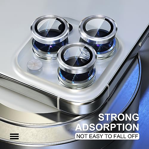 Image of Choiche Compatible for iPhone 15 Pro /iPhone 15 Pro Max Camera Lens Protector, 9H Tempered Glass Camera Cover Screen Protector Metal Ring Decoration Accessories (Silver)