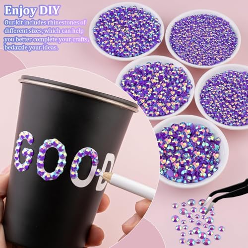 Image of Resin Rhinestones for Crafting with 3Pcs 10ml B7000 Jewelry Glue, 1 Box Dark Purple AB Flatback Gems Crystals Diamond for Bedazzling Crafts DIY Nail Art Makeup, Gems for Clothing Tumblers Shoes
