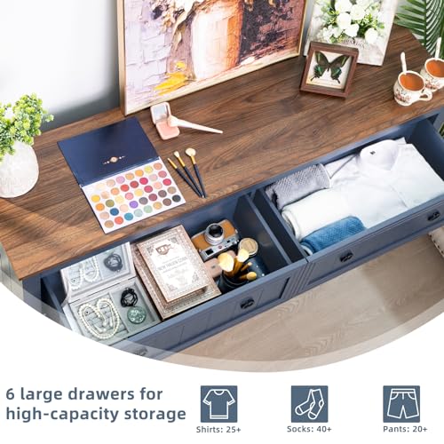 Joaxswe Farmhouse Dresser and Nightstand Sets 3 Piece, Nightstands Set of 2 and 6 Drawers Dresser for Bedroom, 58\" Wide Dresser and 18\" Inch Night Stand Set for Bedroom, Living Room, Hallway - Thumbnail 4