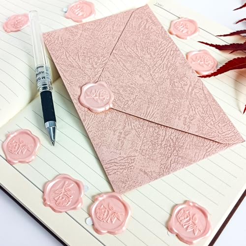 25 Pcs Pink Rose Wax Seal Stickers, Pink Wax Seal for Wedding Invitation, Easy to Use and Good Adhesion Rose Envelope Stickers, Wedding Invitation Accessories