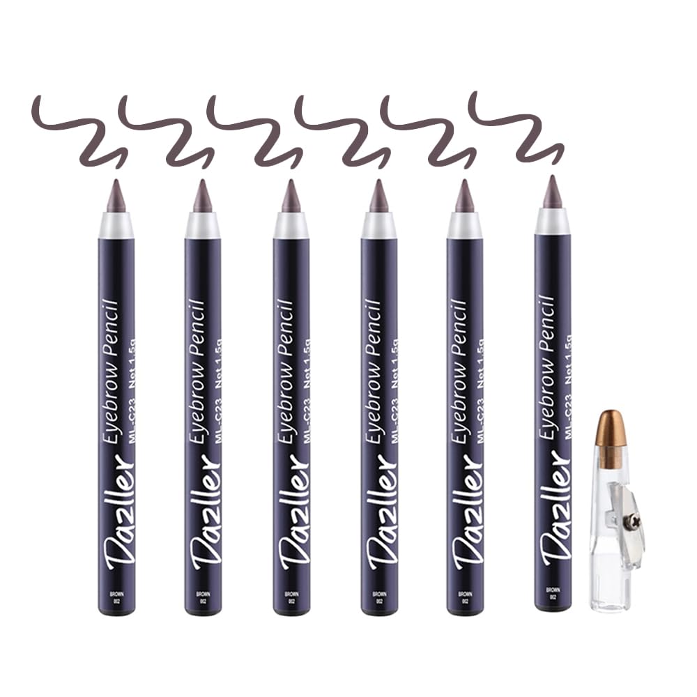 Dazller Eyebrow Pencil with Sharpener|Water-Resistant|Long Stay|Creamy Wax Formula|Infused with Carnauba & Castor Oil|Brown-2|Pack of 6|9g-image-24