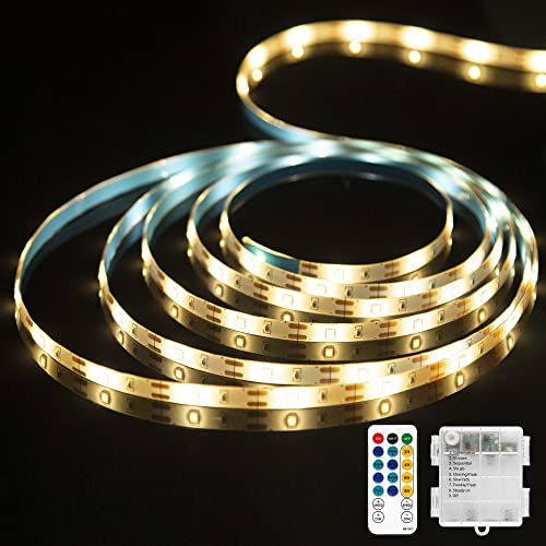MUSUNIA Striscia LED a batteria, 5 m, luce bianca calda, 8 modalità, con timer