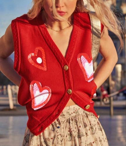 Image of Women Christmas Sweater Vests Santa Claus Print Sleeveless Knit Cardigan Vest Christmas Holiday Tank Top