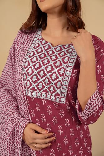 Image of MIRCHI FASHION Pure Cotton Women Straight Batik Print & Mirror Work Kurti Set with Dupatta and Pant