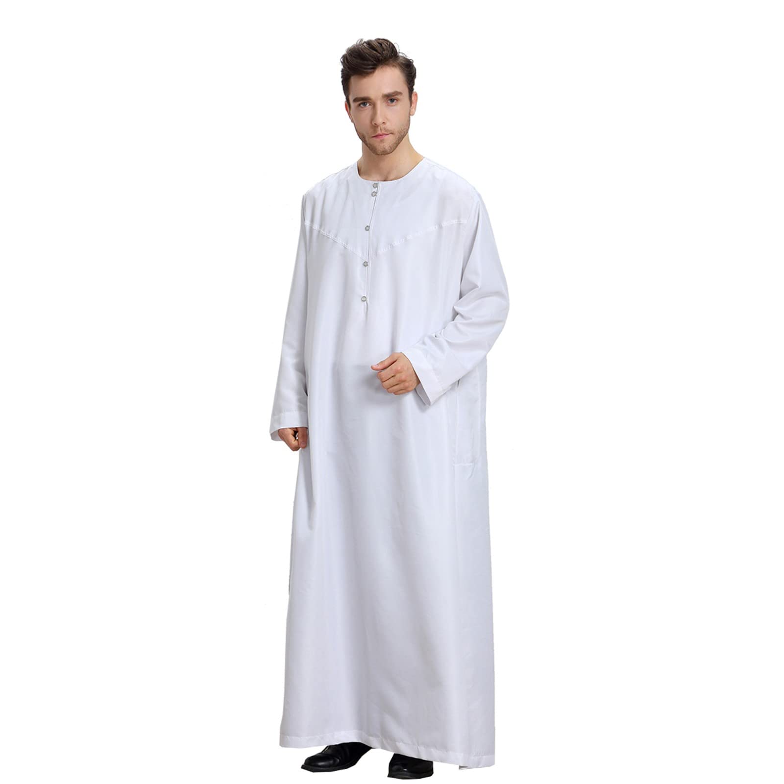 CHUNOTU - Bata de caftán étnico para hombre, cuello alto, con botones, suave, transpirable, ropa musulmana