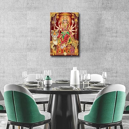 TISHIRON Durga Mata Canvas Wall Art Hindu God with Colorful Background Pictures Posters Wall Decorations for Living Room Bedroom Home Walls Framed Ready to Hang 24x16inch - Image 2
