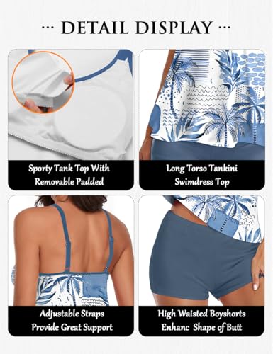 Image of Urchics 2026 Women Two Piece Tankini Swimsuit Tummy Control Plus Size Long Torso Top and High Waisted Boyshorts Bathing Suits