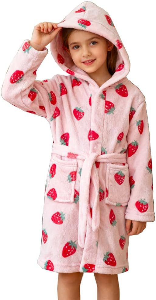 Boys Girls Bathrobes,Toddler Boy Girl Robes,Children's Plush Soft Coral Fleece Hooded Pajamas Sleepwear for Kids