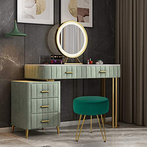 Velvet Footrest Stool Ottoman Round Modern Upholstered Vanity Footstool Side Table Seat Dressing Chair with Golden Metal Leg Teal