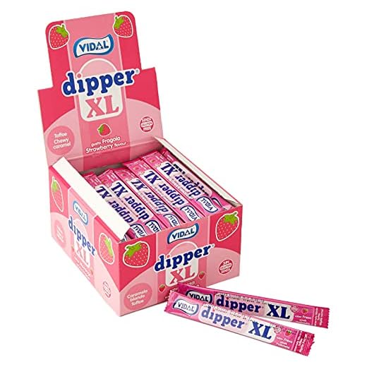 Vidal Golosinas Dipper XL. Caramelo Blando Masticable sabor Fresa. Color rosa. Estuche 100 unidades.