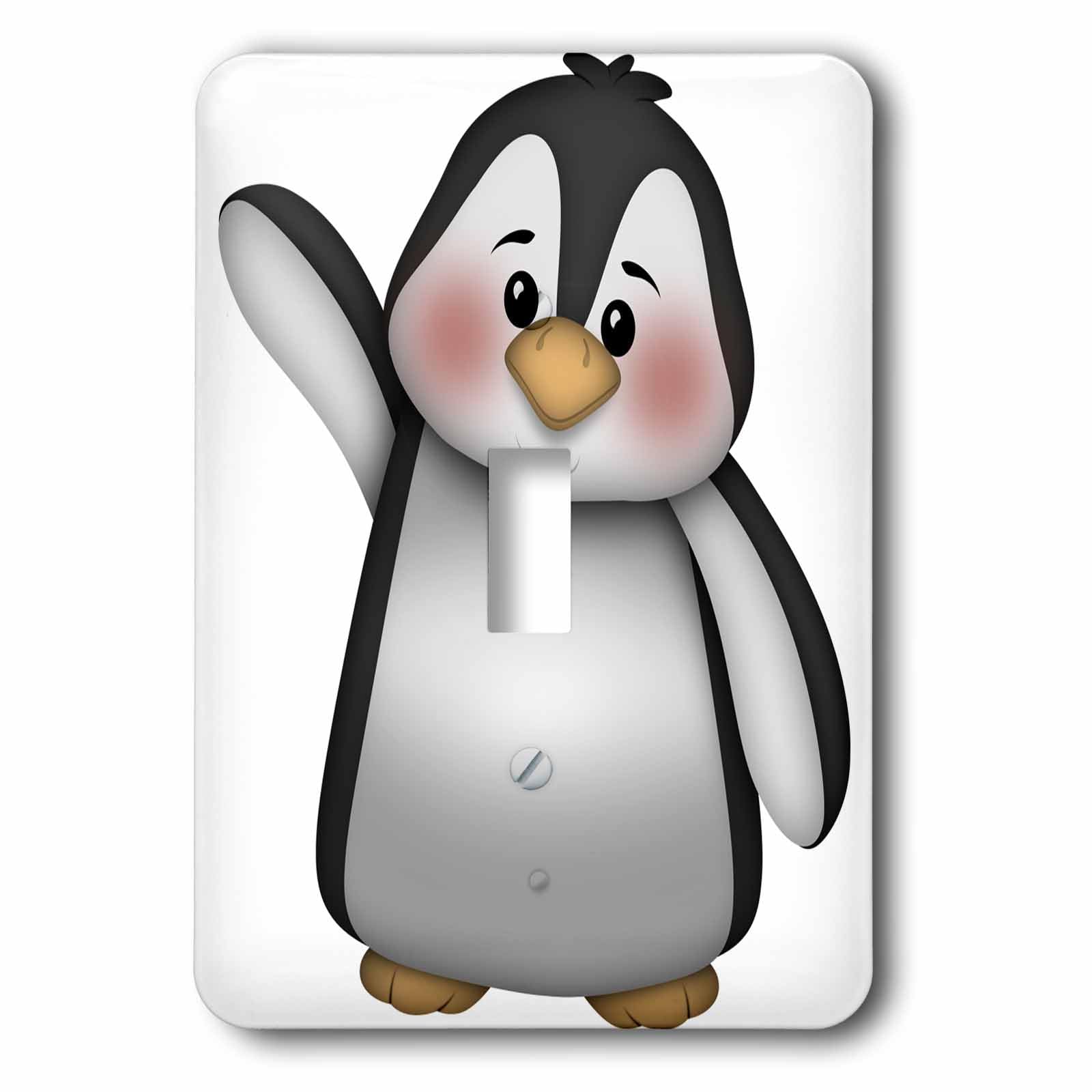 Interrupteur simple 3drose à bascule résistant avec motif pingouin noir et blanc lavable