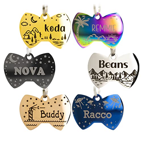 Personalized Dog Tag With 5 Lines Of Custom Deep Engraved Durable Stainless Steel Pet Id Name Tag Designer Small Size Bow Tie #TOP12