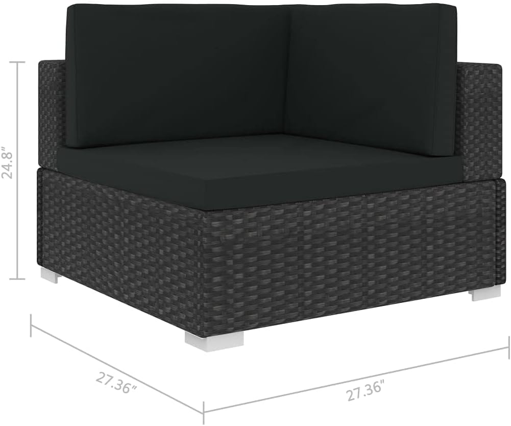 Outdoor Sectional Sofa Black PE Rattan Patio Sofa with Adjustable Armrests Comfortable Cushions Easy Assembly Garden Furniture Backyard Lounge Set for Poolside Balcony