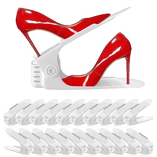 NVGSN Shoe Slots Organizer 20 Pack - Shoe Stackers, Space Savers 50%, 4 Levels Adjustable, Double Layer Holders for Closet, White by NVGSN - Used condition - US$25.10