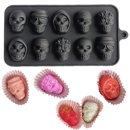 Syiyunran Teschio in Silicone Stampo per Cubetti di Ghiaccio - 4,5cm，Colore Nero 22x11cm，6 Scomparti, Teschi Adatto Whisky Succo Birra Caffè Bevande Riutilizzabili Cocktail
