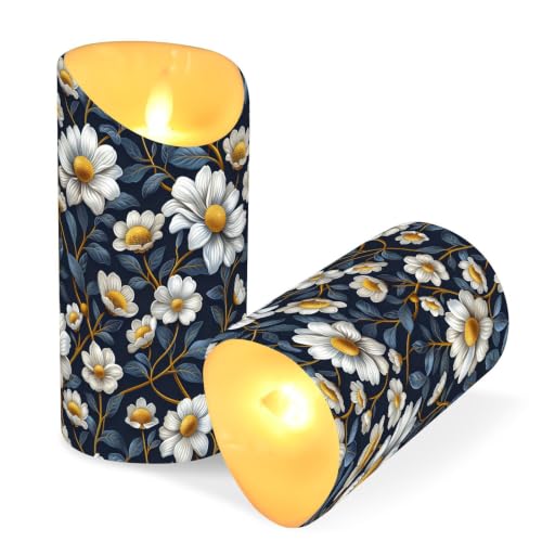 Velas LED de cera con flores de manzanilla y temporizador para decoracion 3