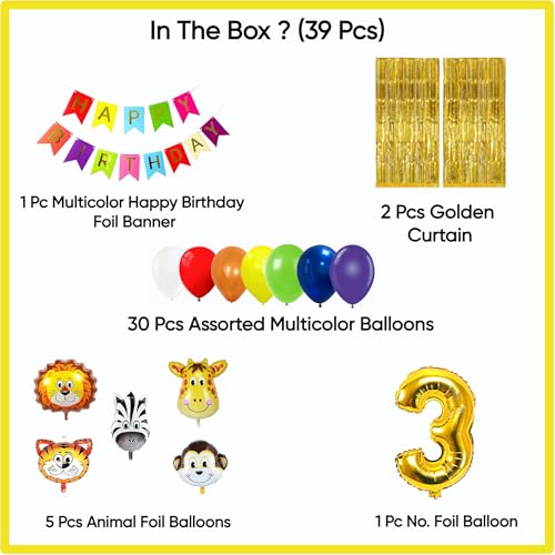 Image of Birthday Decoration Items Kit | Jungle Safari theme | Multicolor Theme Decoration for Kids | Birthday Decoration (3 YR)