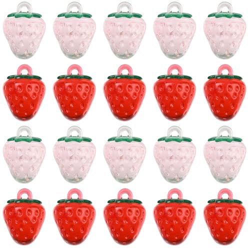 Breloques fraise 3D en acrylique transparent rouge rose pour bijoux DIY - 2