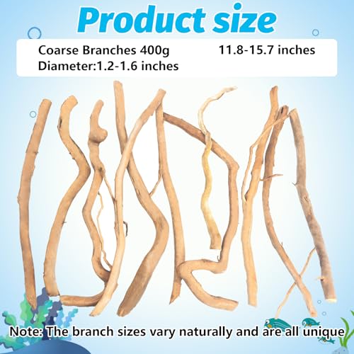Image of Hamiledyi Natural Driftwood for Aquarium Decor - Red Moor Wood 10 inch-15 inch Long Assorted Shapes (400g) Safe Branches for Fish Tank & Reptile Habitat - Natural Aquarium Wood Decorations (Coarse Branches)