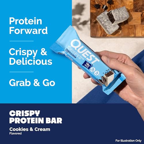 Image of Quest Nutrition Crispy Cookies & Cream Hero Protein Bar, 18g Protein, 1g Sugar, 3g Net Carb, Gluten Free, Protein Snack, Keto Friendly, 4 Count