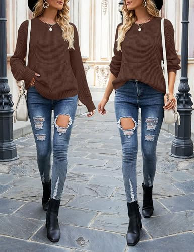 Image of MEROKEETY Women's Fall Long Sleeve Waffle Knit Oversized Sweater