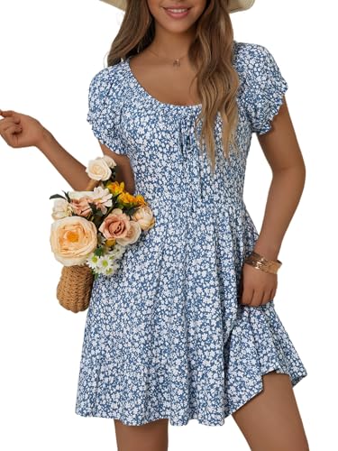 Image of HUHOT Teen Petite Women Floral Short Summer Mini Dresses with Pockets Cute Milkmaid Sundress 2026