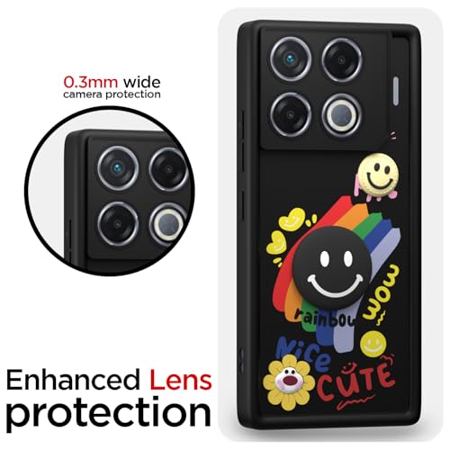 Image of Pikkme Back Cover for Infinix GT 20 Pro 5G | Soft Silicone| Cute Rainbow Smile & 3D Cartoon Flower Design | Shockproof Raised Camera Protection Bumper Case (Black)