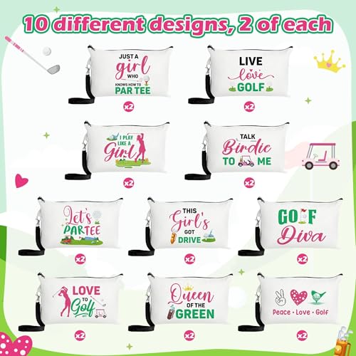 R HORSE 20Pcs Golf Makeup Bag for Girls, Golf Gifts Teen Canvas Cosmetic Bag With Zipper Funny Travel Bags Toiletry Pouch Accessories for Team Players Lover3
