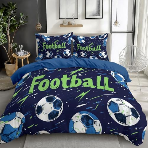 California King Duvet Cover Blue Cartoon Football Cal King Bedding Duvet Cover Set, 3 Pieces, Soft and Breathable Comforter Cover with 2 Pillow Shams, for All Season