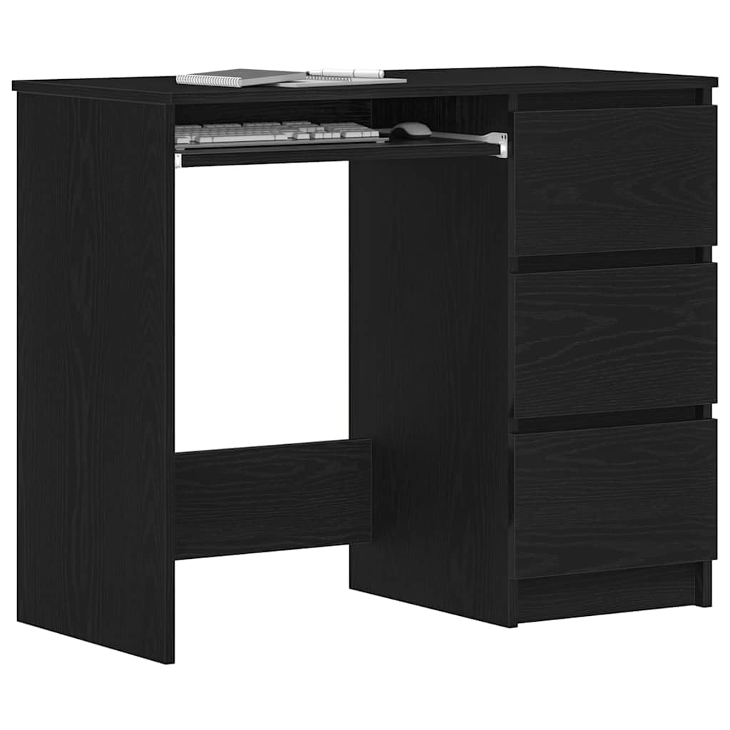 Scrivania nera effetto rovere, 90 x 45 x 76 cm, materiale in legno, robusto computer desk per casa, ufficio, gaming, con 3 cassetti, molto spazio
