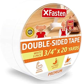 XFasten Double Sided Tape, Removable, 3/4-Inch by 20-Yards, Pack of 3, Ideal as a Gift Wrap Tape, Holding Carpets, and Woodworking