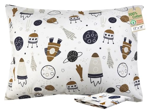 ZPECC Toddler Pillow with Pillowcase - 13x18 Organic Cotton Hypoallergenic Kids Pillow, Baby Essentials for Travel Crib Daycare Stroller (Intended for Age 2 and up) Universe