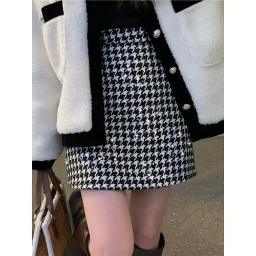 Plaid Skirt Glitter High Waist A Line Bodycon Elegant Wrap Slim Fit Vintage Fall Streetwear Mini Skirt4
