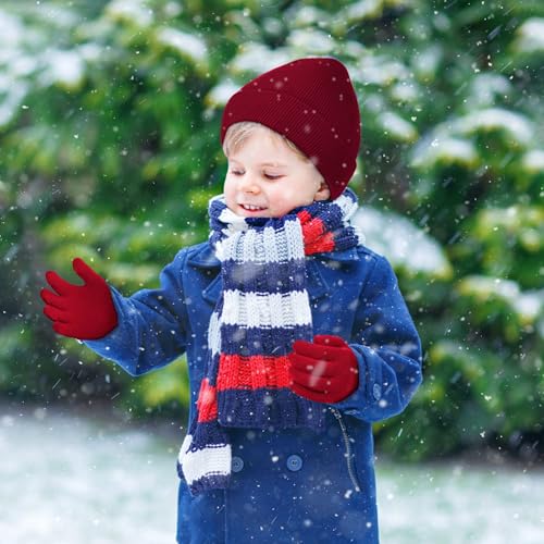 Image of Cooraby 6 Pack Kid's Winter Beanies Hat Full Fingers Gloves Set Skull Winter Caps Stretchy Gloves for Boys Girls