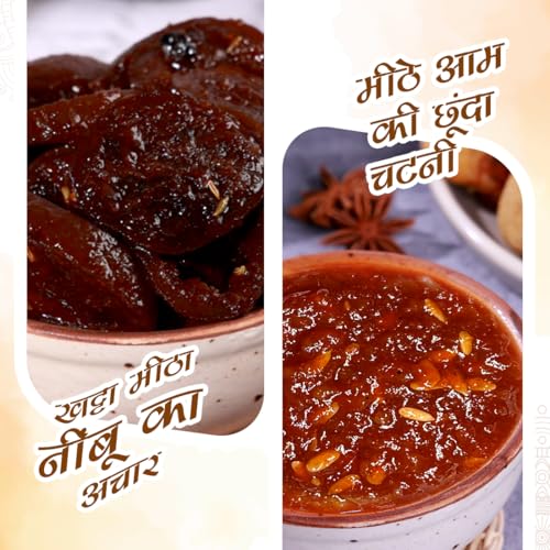 Image of Add me Homemade Sweet Lemon Pickle, khatta meetha nimbu ka achar 350gm and Dry Mango Pickle, sukha North Indian aam ka achar 300gm
