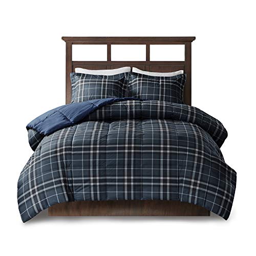 Woolrich Comforter Set, Cabin Lodge, Warm Cover For Colder Season, Modern Cottage-Inspired Down Alternative Ultra Soft Microfiber Bedding, Matching Sham, Plaid Navy Full/Queen 3 Piece #TOP1