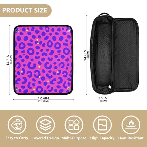 Bolso de viaje y tapete resistente al calor para herramientas de cabello, impermeable, para planchas y rizadores, estampado leopardo rosa y púrpura miniatura 4