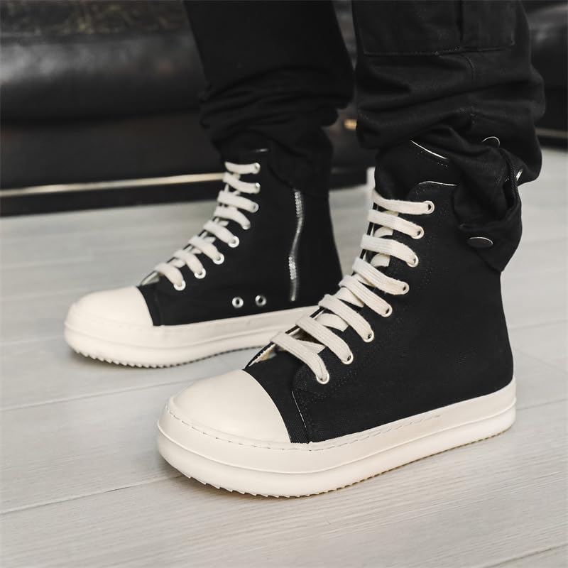 Women's High Top Sneakers Lace Up Canvas Shoes with Thick Soles and Zipper, Fashionable Walking Shoes Fashion Sneakers2