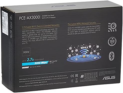 Asus PCE-AX3000 PCIe Card (Bluetooth 5.0+ Wi-Fi 6 AX3000 Dual Band, 2x Antennas, DFS)