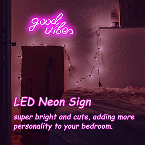 Image of Good Vibes Neon Sign Pink Good Vibes Neon Lights USB Operated Aesthetic LED Signs for Bedroom Wall Decor Birthday Party Wedding Salon Bar Home Girl Cave
