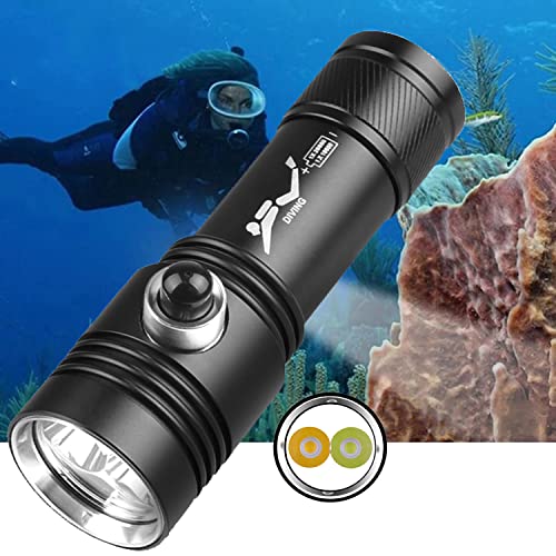 Swanlake Led Diving Flashlight White and Yellow Light IPX8 Underwater 100m Powerful Professional Diving Light Scuba Diving Gear Torch Hand Lamp