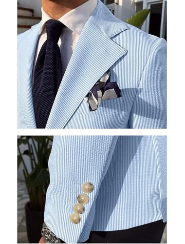 Seersucker Men's Blazer Lightweight Sport Coat and Blazers Solid Casual Two Botton Suit Jackets for Men3