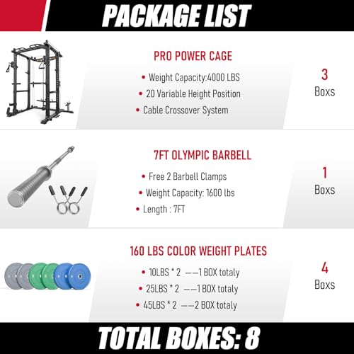 Image of Sportsroyals Power Cage 1600lbs Power Rack with Adjustable Cable Crossover, Multi-Function Squat Rack with Pulley System and Training Attachments for Home Gym