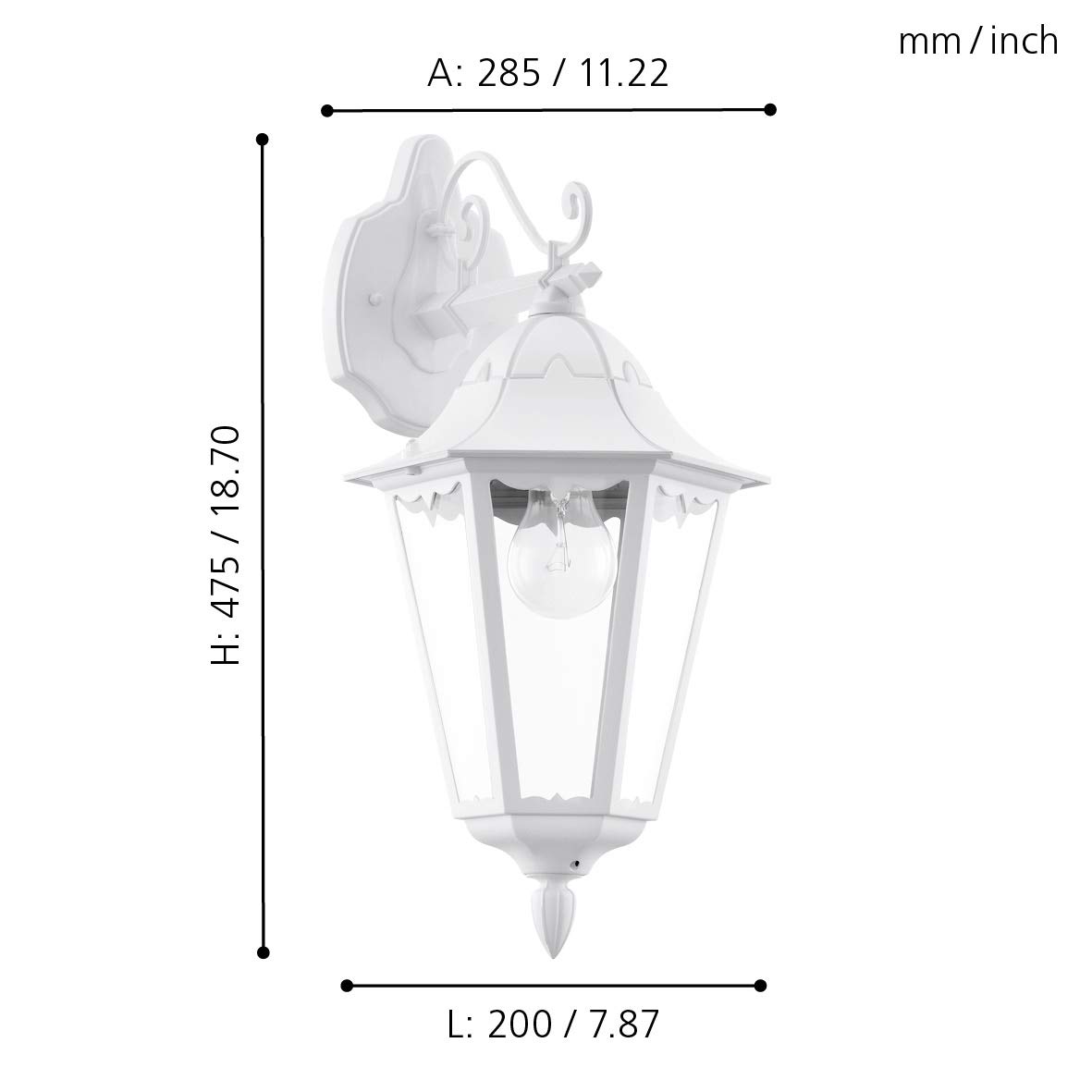 Eglo Lampada da parete esterna Navedo, lampada da esterno a 1 | fiamma, applique in alluminio pressofuso e vetro, colore bianco, portalampada E27, IP44