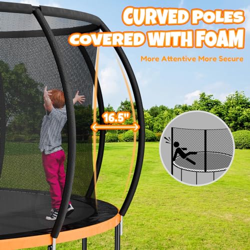 Kiivakii 16FT Trampoline, Outdoor Trampolines for Kids and Adults, Recreational Trampoline with Basketball Hoop, Heavy Duty Round Trampoline with Sprinkler for Backyard, ASTM Approved, Orange - Thumbnail 2