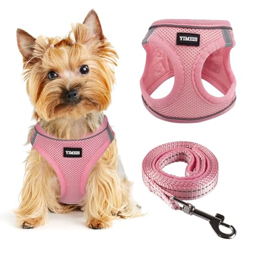Dog Harness for Small Dogs and Leash Set, Honeycomb Grid, Reflective Lightweight Harness & Anti-Twist Pet Lead (Multi Color, XS, Pink)